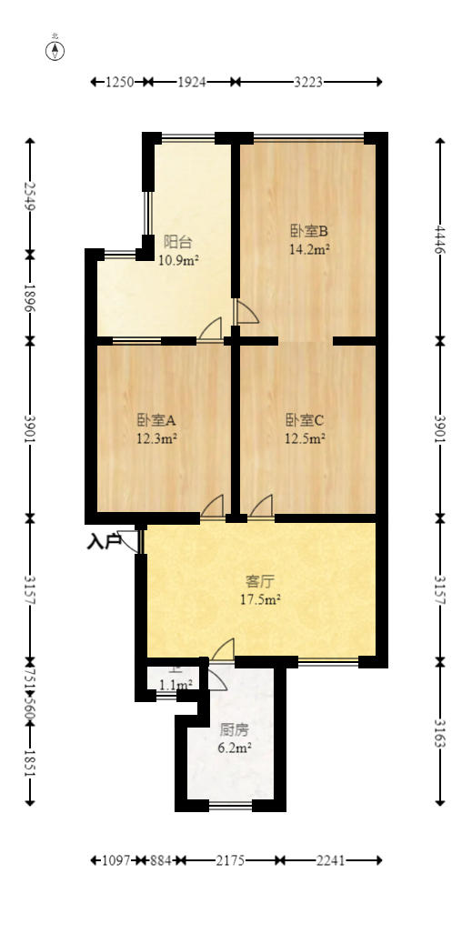 湖南警察学院白云路宿舍区  2室1厅1卫   55.80万户型图
