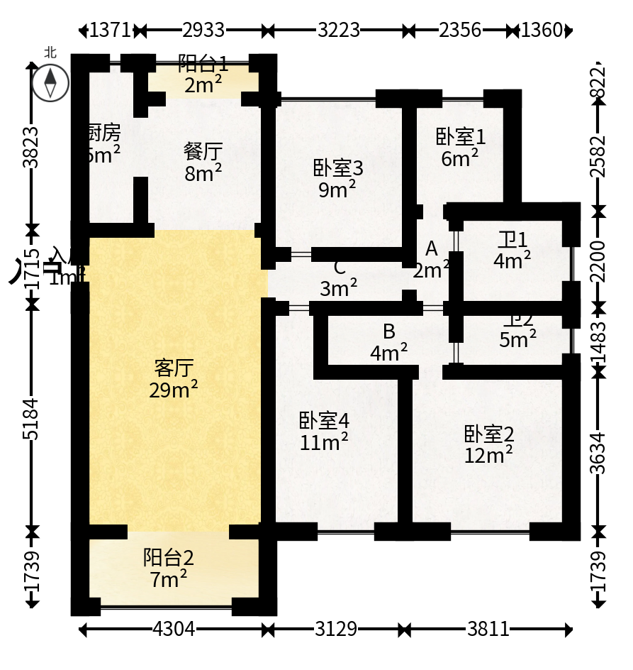 阳光城尚东湾凌云府  4室2厅2卫   145.00万户型图