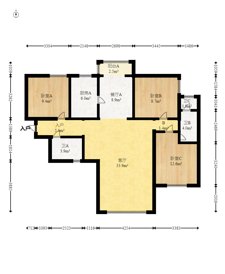 平吉上苑  3室2厅2卫   140.00万户型图