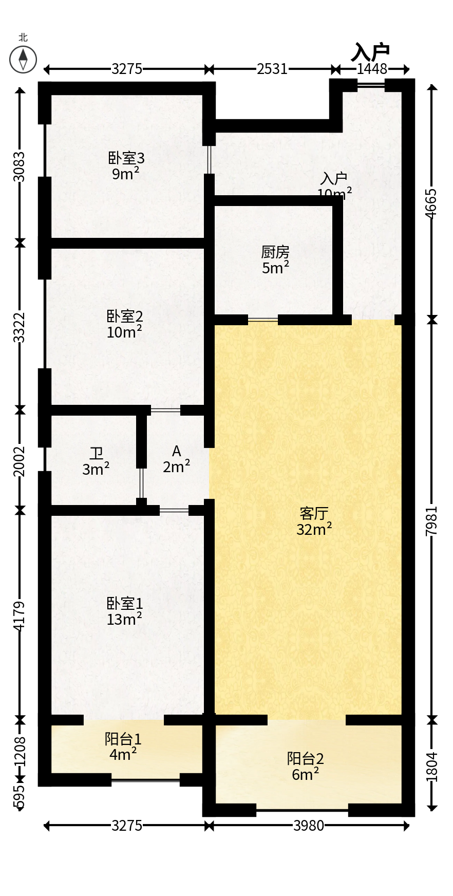 华银南苑融域  3室2厅1卫   109.00万户型图