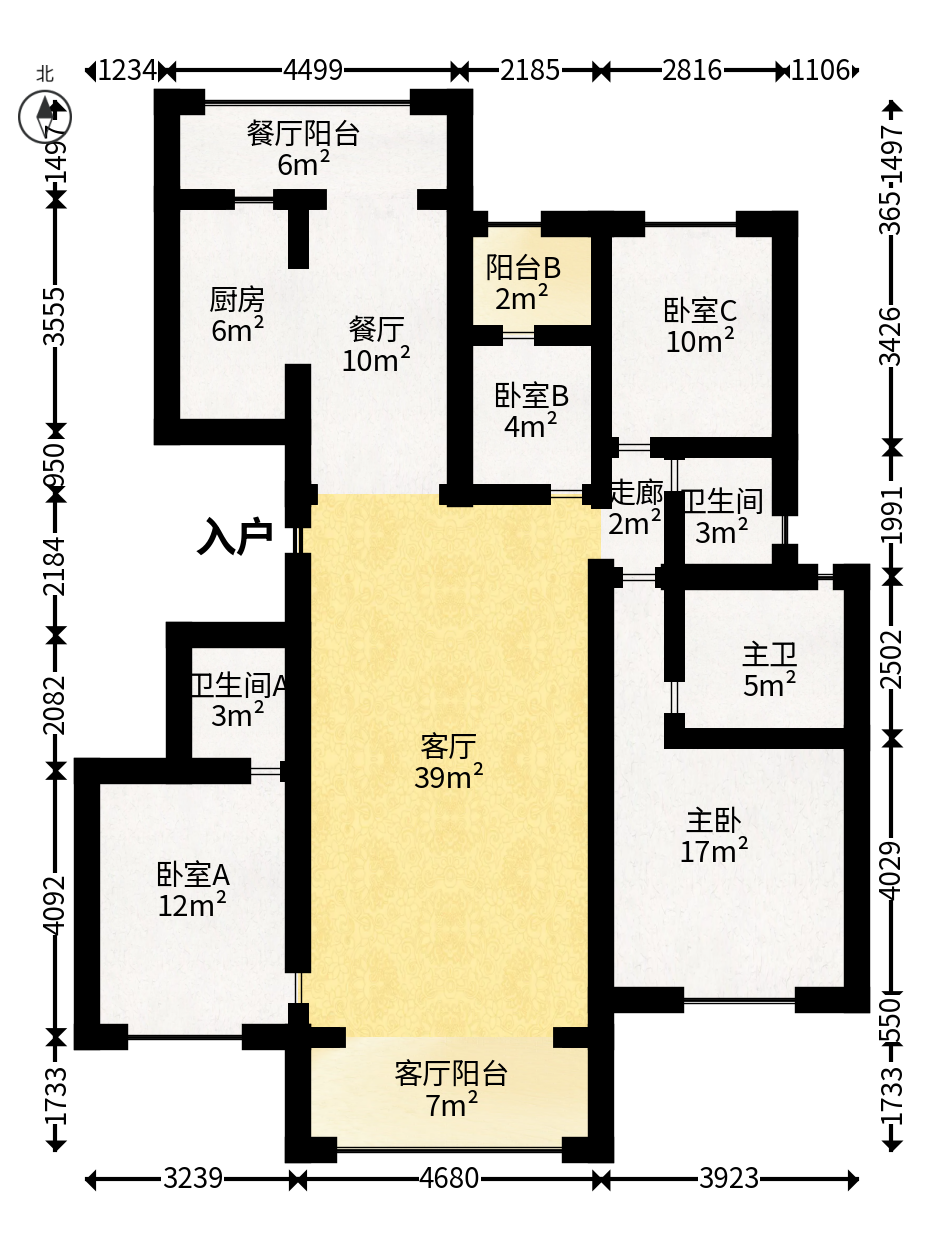 和泓融成府  4室2厅3卫   125.00万户型图