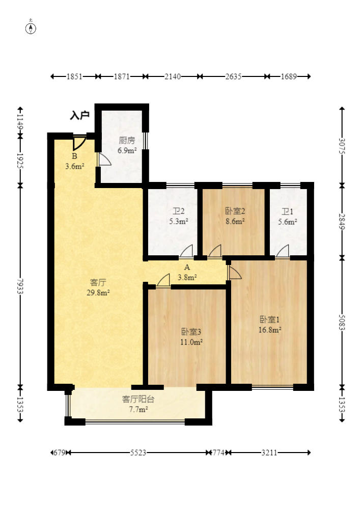 弘阳昕悦府  3室2厅2卫   150.00万户型图