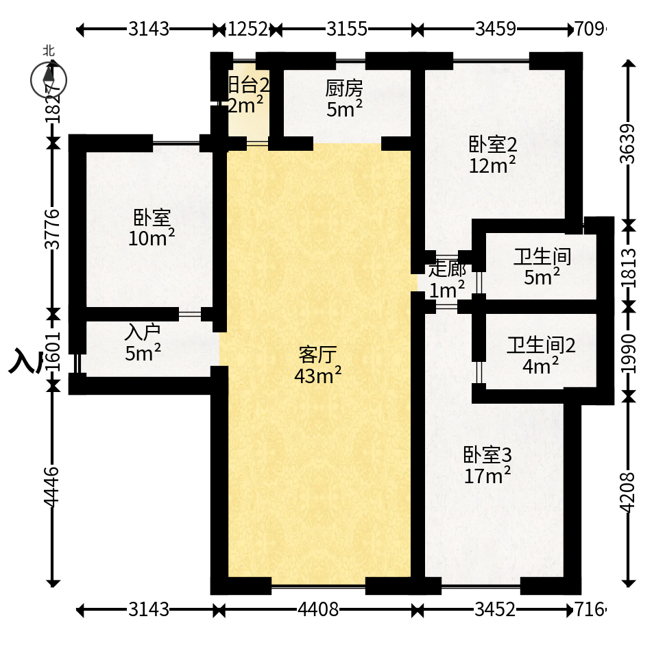 映悦星府  3室2厅2卫   88.00万户型图