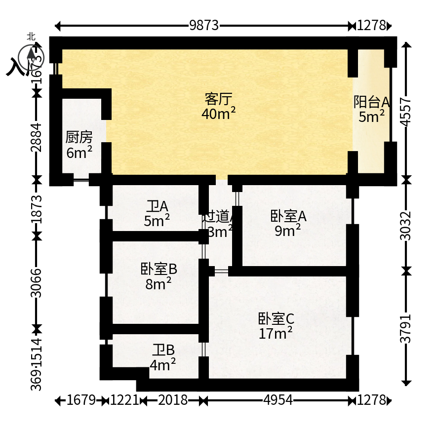 碧桂园南城首府（东宸林海）  3室2厅2卫   75.00万户型图