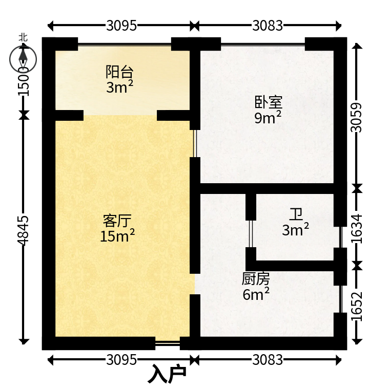 上海城小区  1室1厅1卫   38.00万户型图