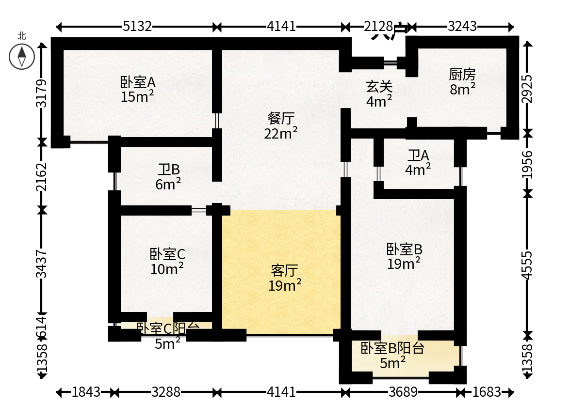 八方小区B区  3室2厅2卫   380.00万户型图