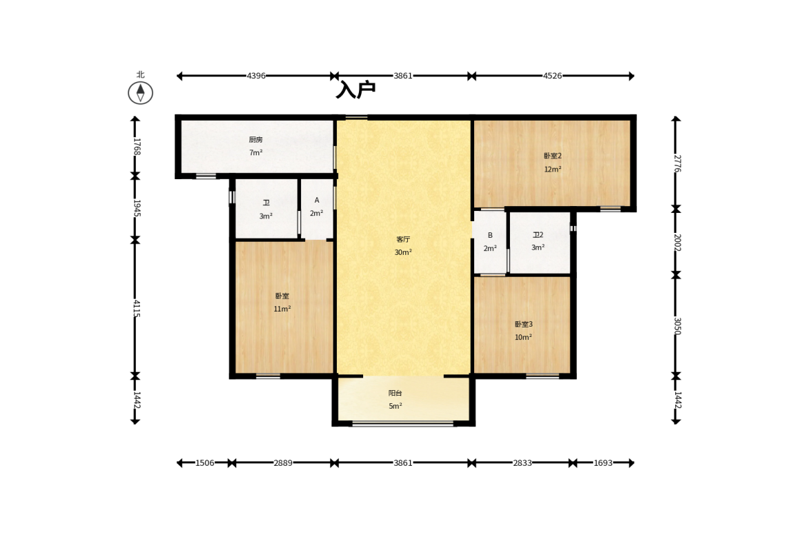 清控湖山雅居南区  3室2厅2卫   126.00万户型图