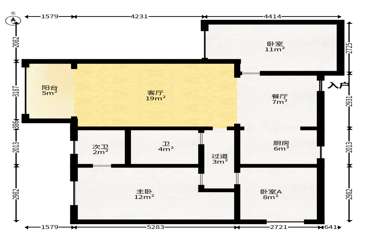 时代星城  3室2厅1卫   65.00万户型图