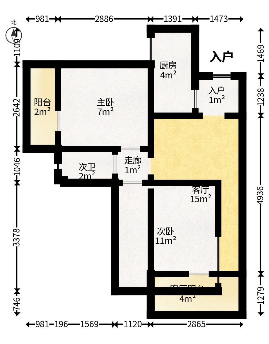 龙城新景  2室2厅1卫   105.00万户型图