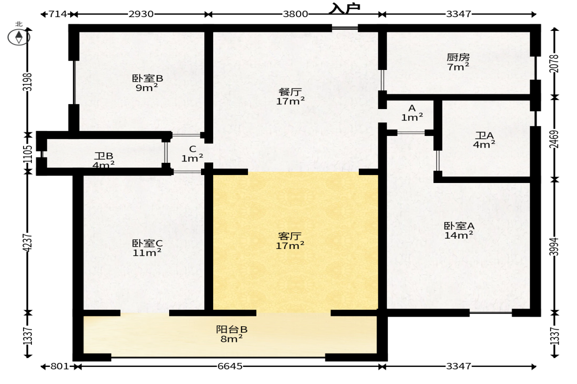 中建嘉和城凤凰台（中建瑞兴家园）  3室2厅2卫   105.00万户型图