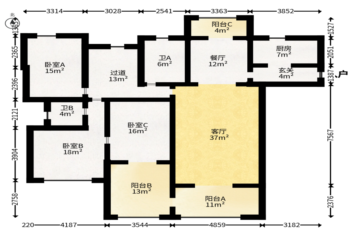 华盛新外滩  4室2厅2卫   220.00万户型图