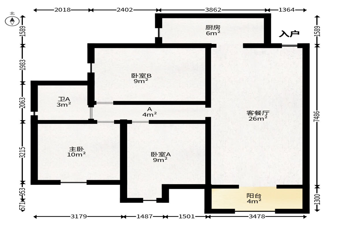 奥克斯广场  3室2厅1卫   95.00万户型图