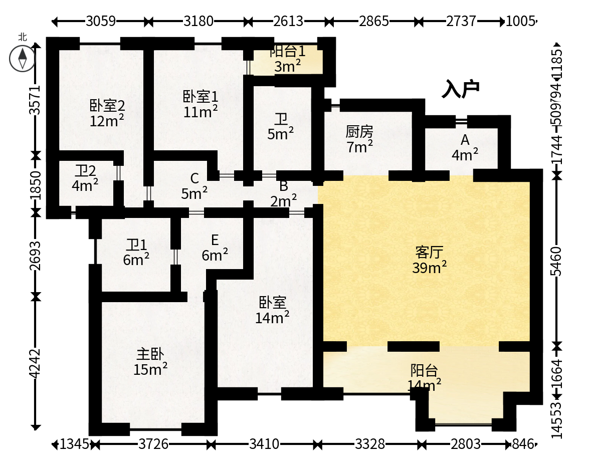 荣盛花语城  5室2厅2卫   142.00万户型图