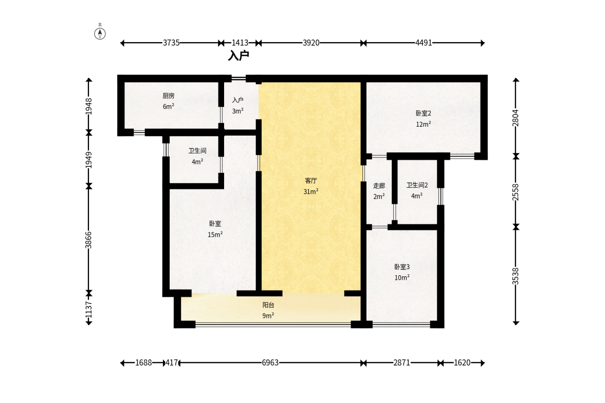 金茂建发观悦  3室2厅2卫   175.00万户型图