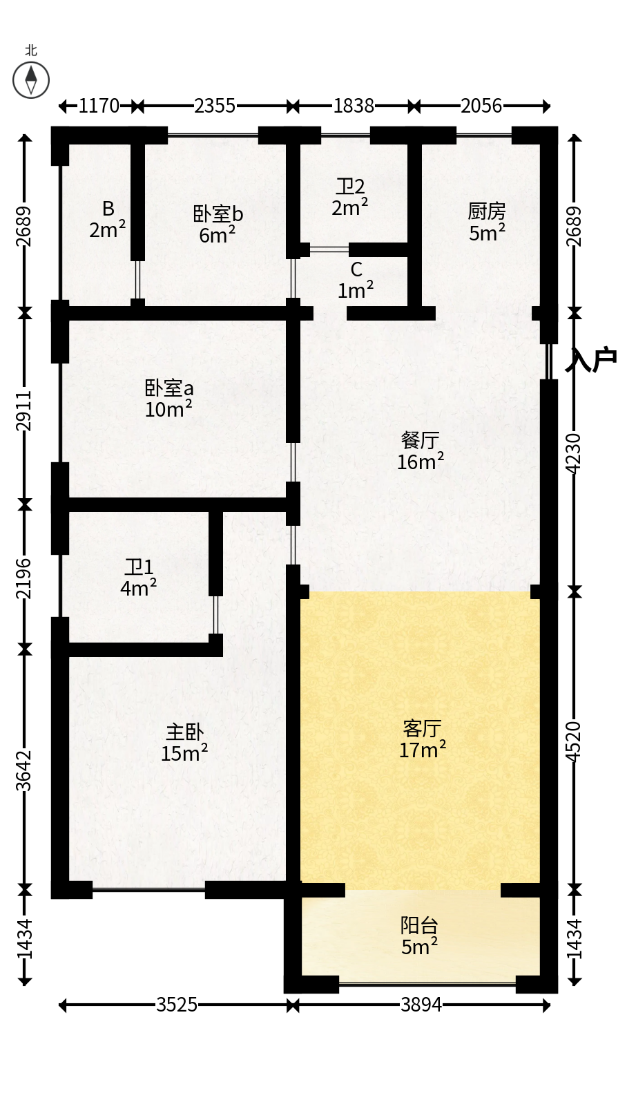 绿地香树花城  3室2厅2卫   58.00万户型图
