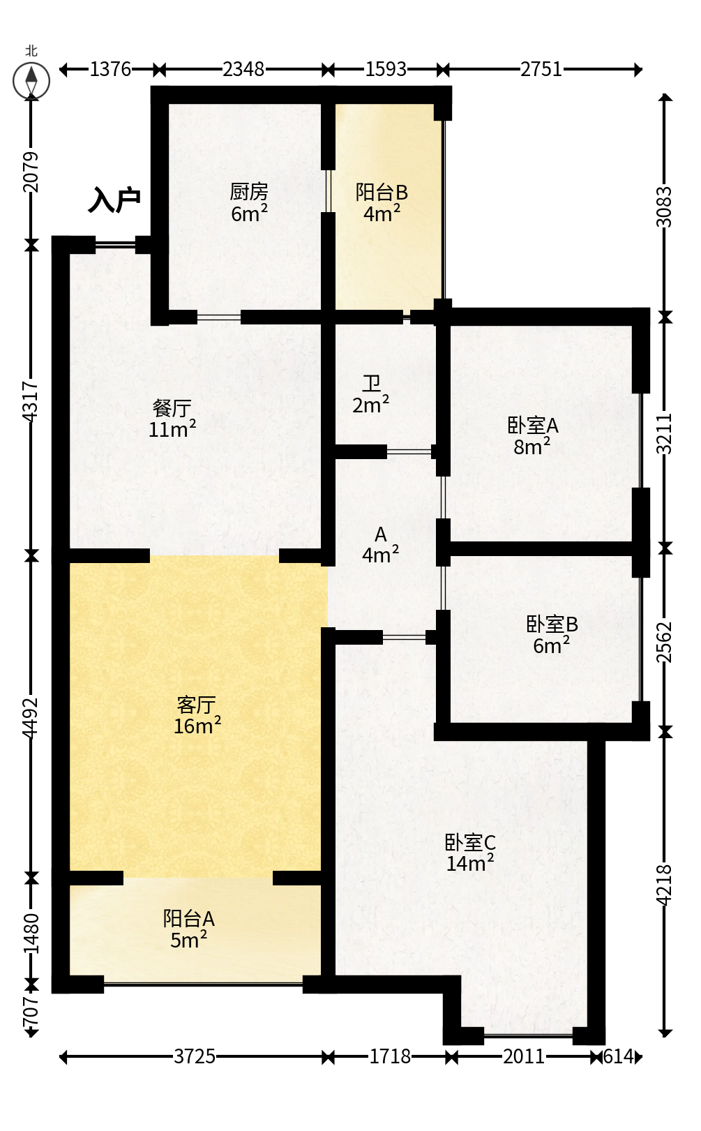 上园商住小区  3室1厅1卫   128.80万户型图