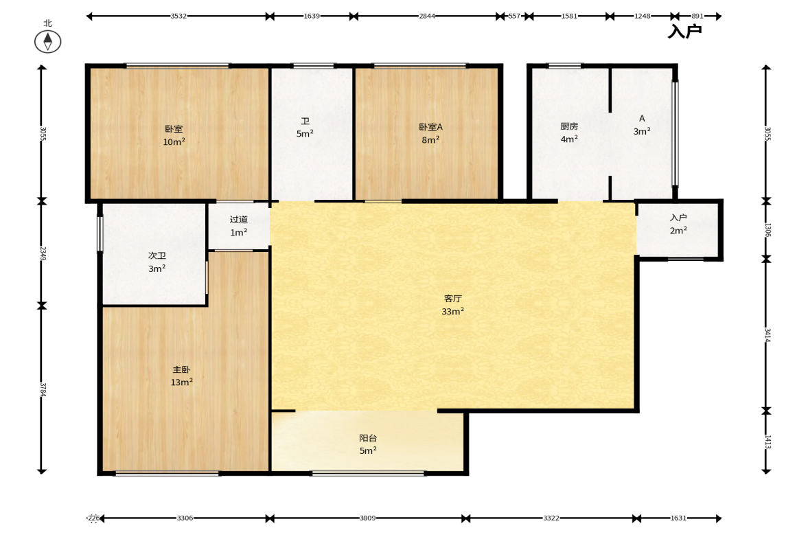 荣盛城  3室2厅2卫    81.5万户型图