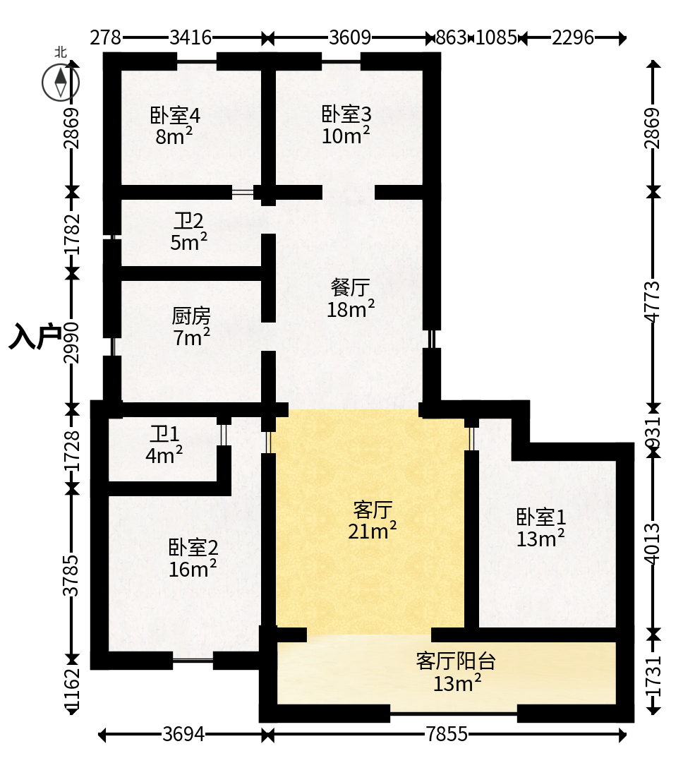 长沙润府B区  4室2厅2卫    230.0万户型图