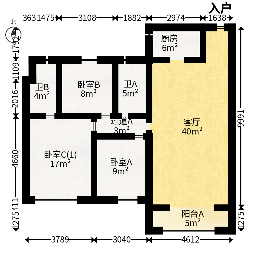 碧桂园南城首府（东宸林海）  3室2厅2卫   105.00万户型图
