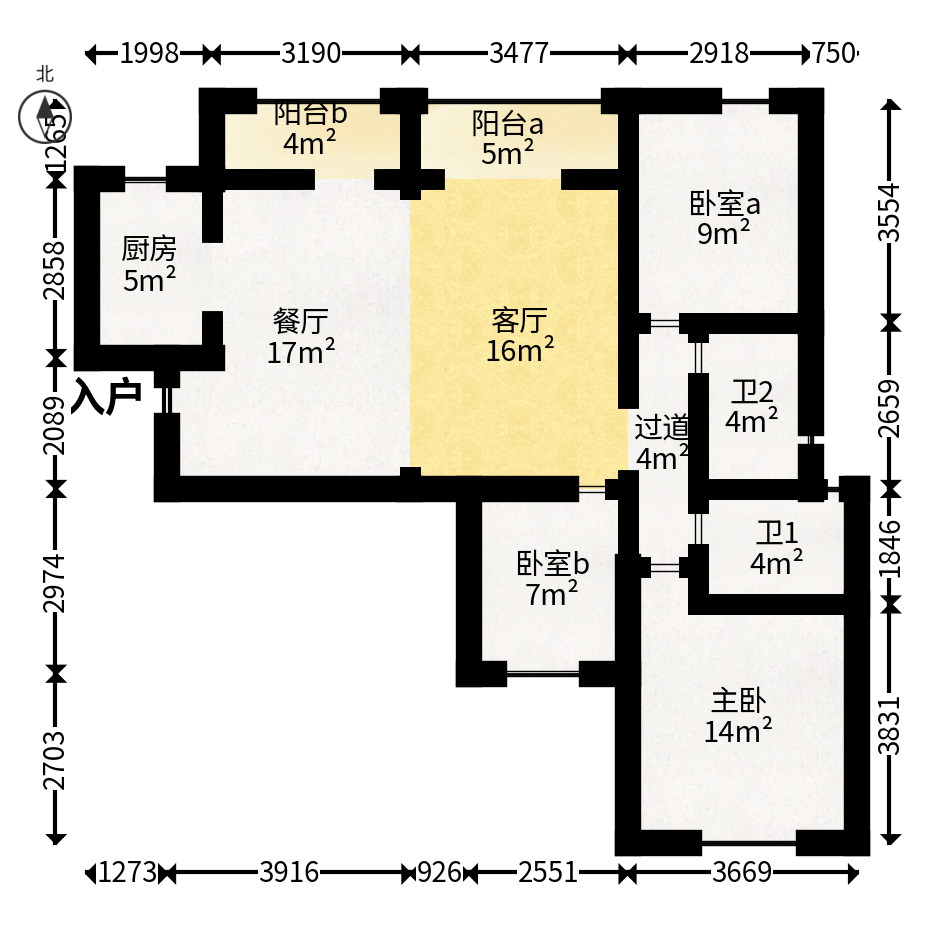中粮鸿云  3室2厅2卫   95.00万户型图