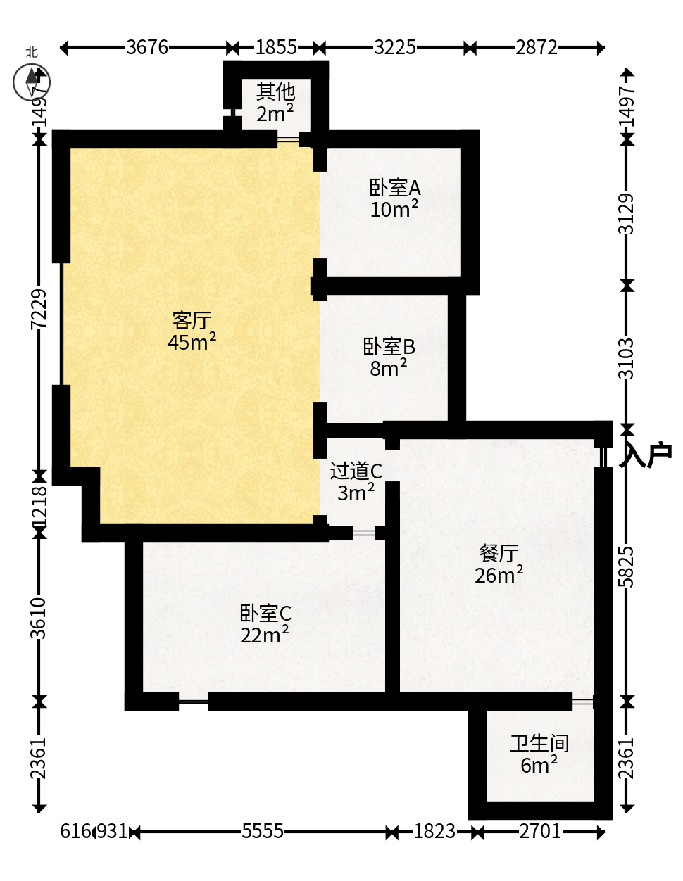 佳天国际新城  3室2厅2卫   145.00万户型图