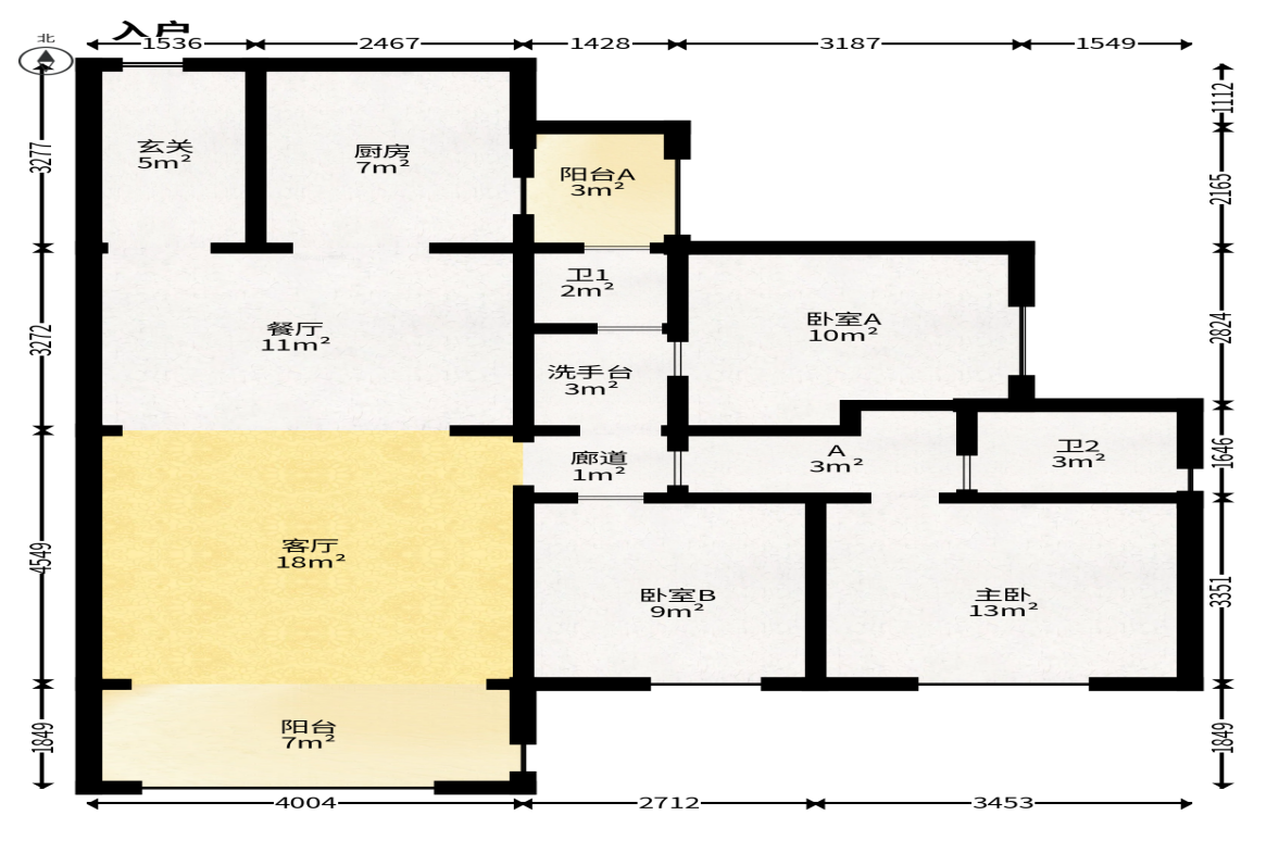 南山十里天池  3室2厅2卫   100.00万户型图