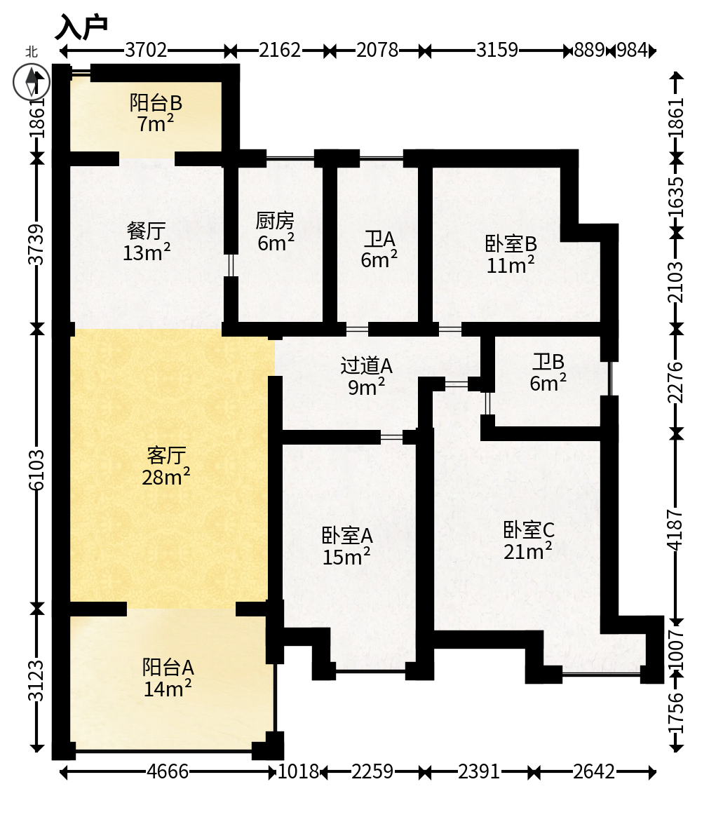 华盛世纪新城  3室2厅1卫   125.00万户型图