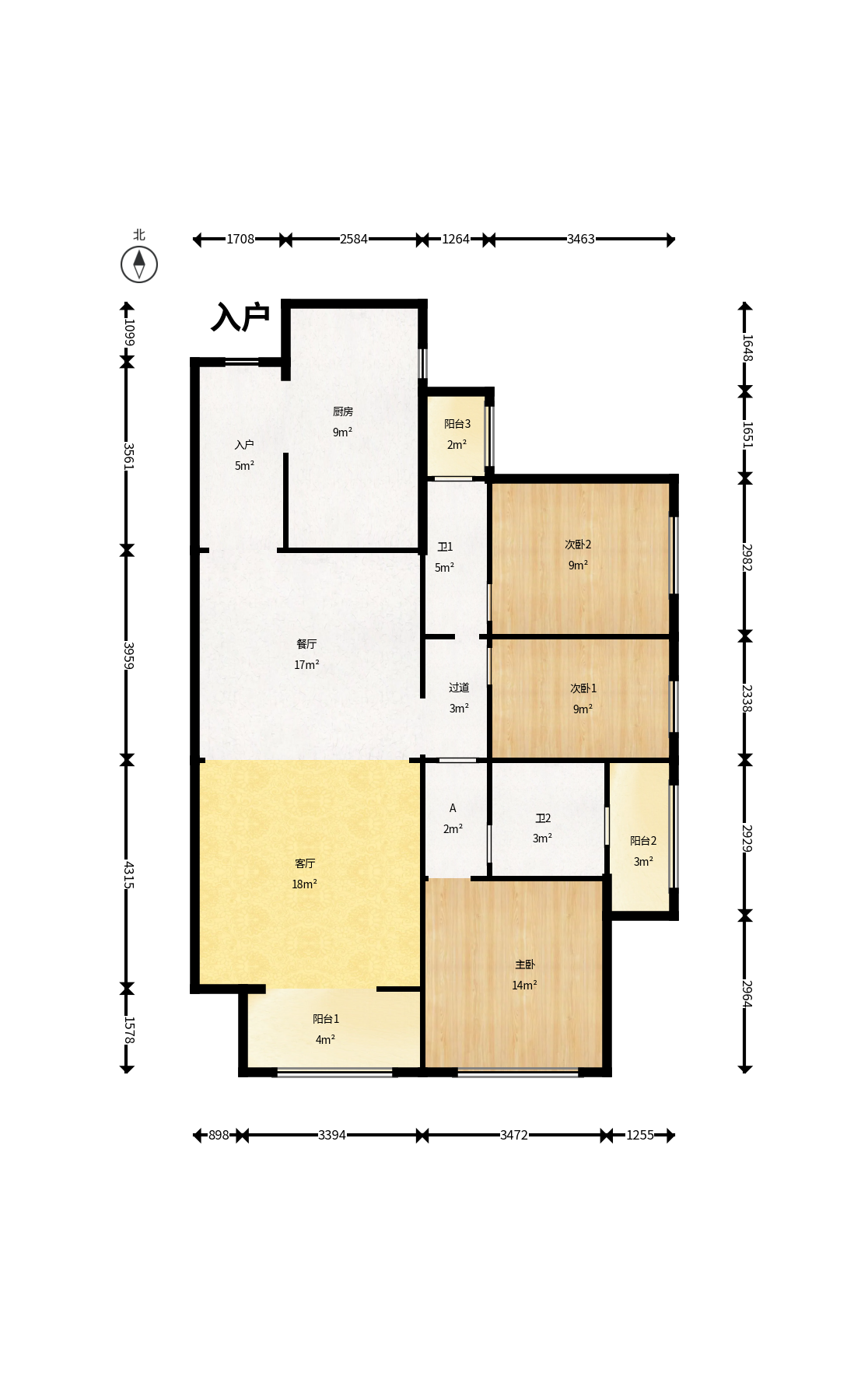 北辰瀚江府  3室2厅2卫    275.0万户型图