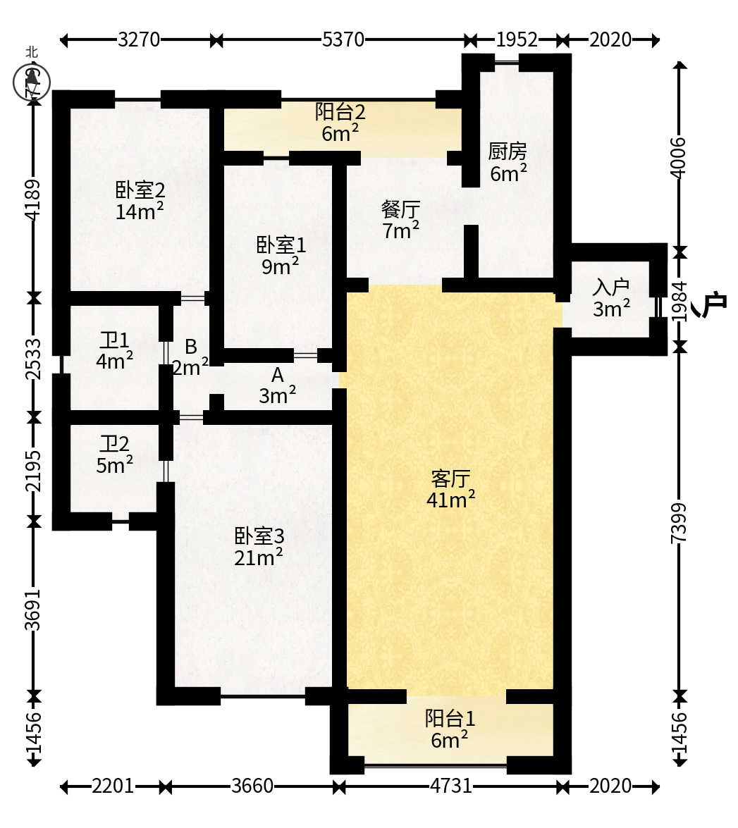 运达中央广场一、二期  3室2厅2卫   335.00万户型图