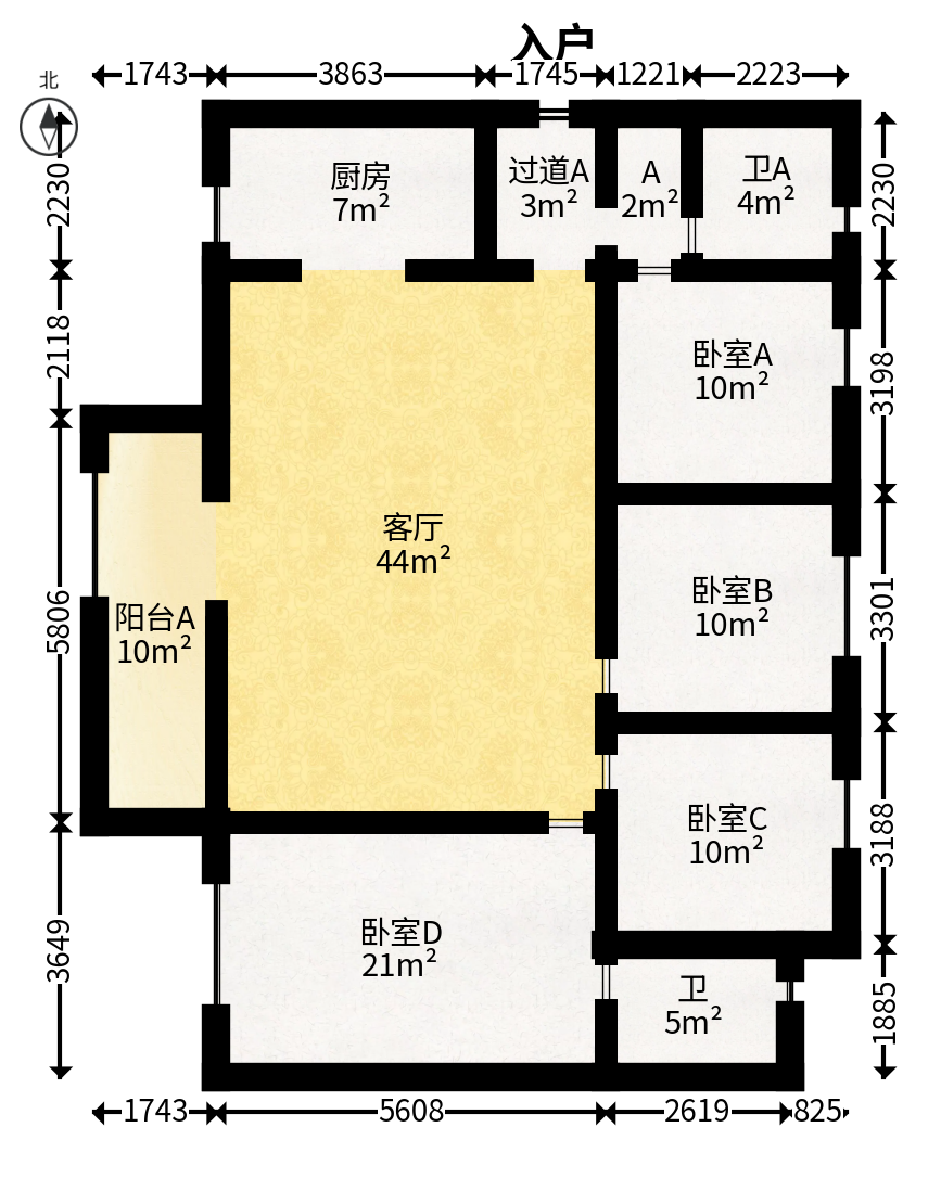 保利城（中航城国际社区、郡原美村）  4室2厅2卫   115.00万户型图