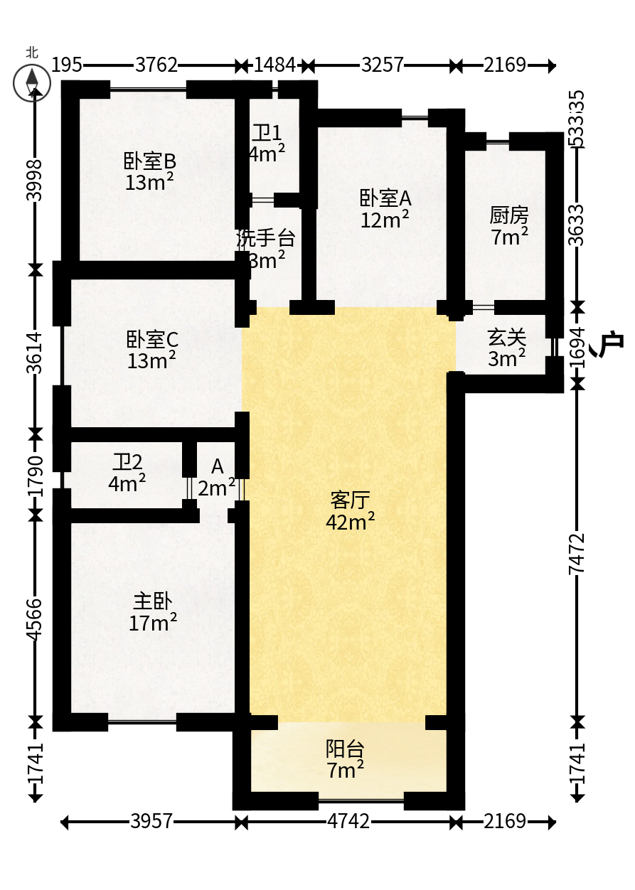 建投象山国际  3室2厅1卫    132.0万户型图