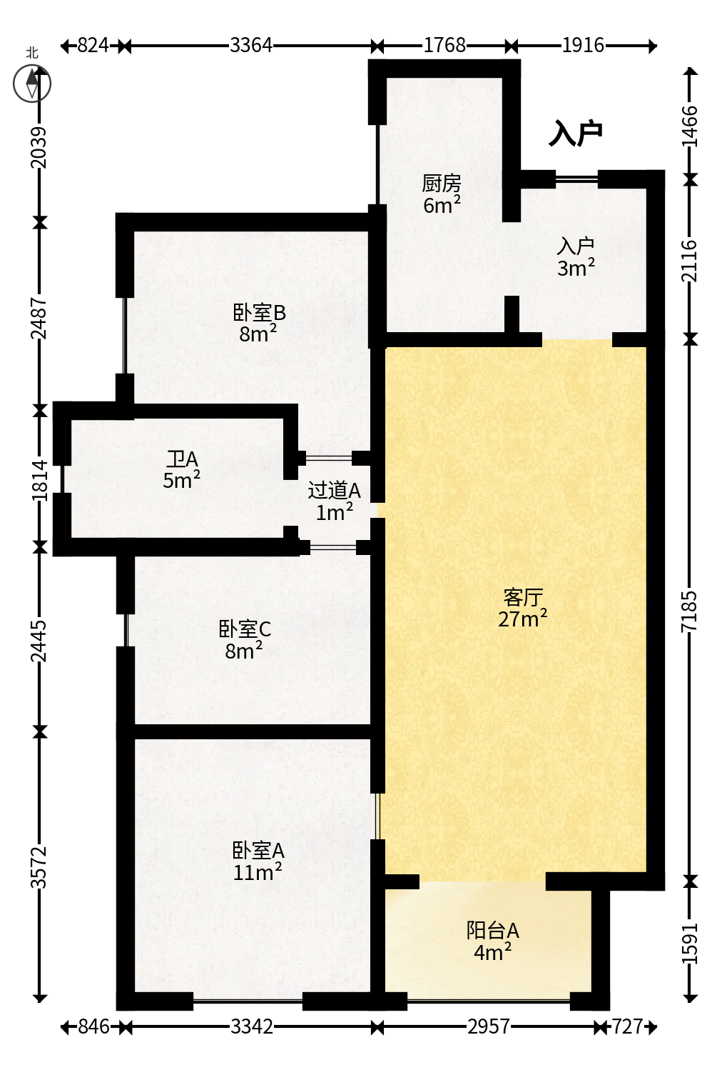 万科魅力之城锋镜里  3室2厅1卫   118.00万户型图