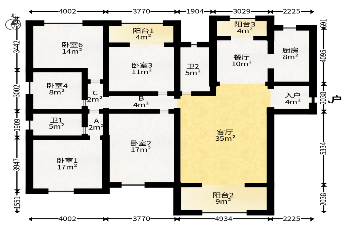 长房东旭国际  5室2厅2卫   240.00万户型图