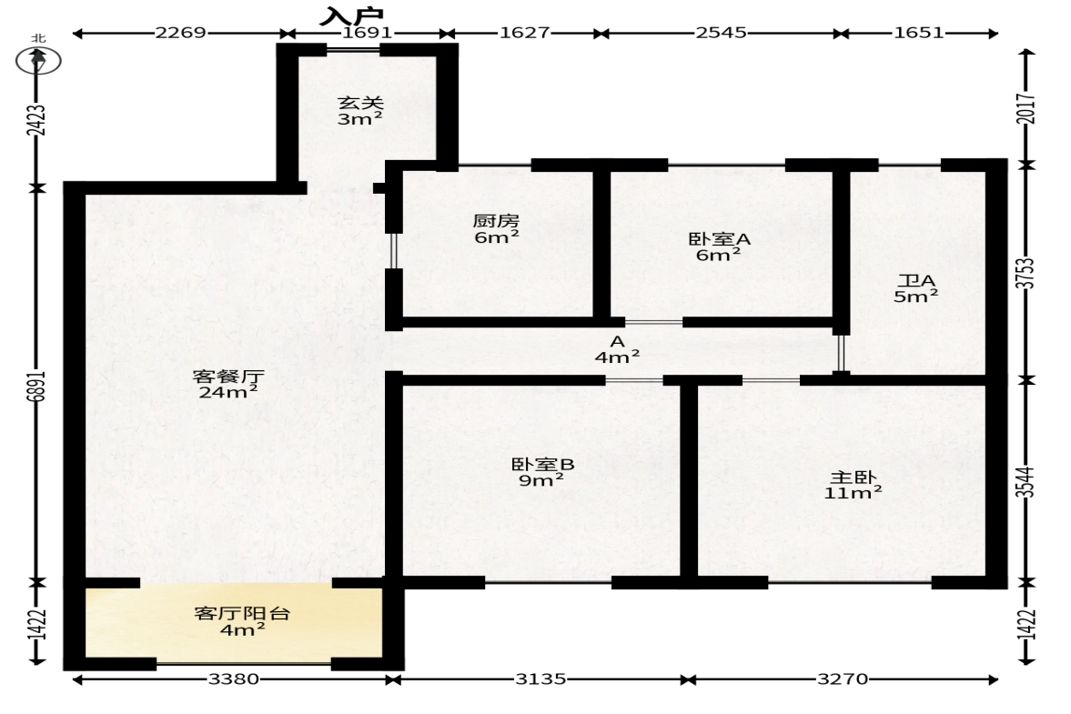 兰亭都荟（璟峰苑）  3室2厅1卫   117.00万户型图