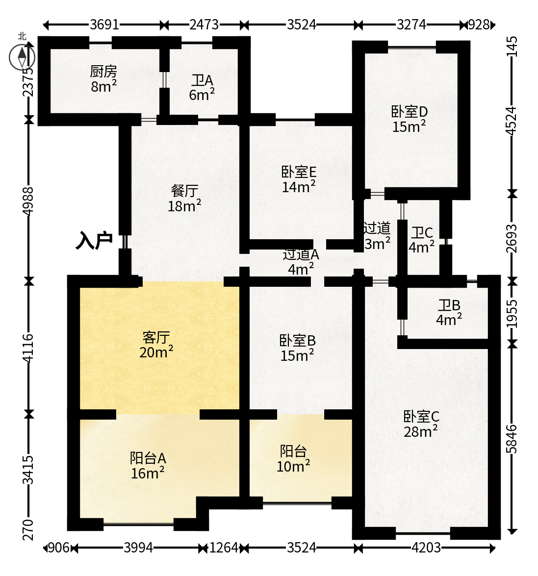 湘核新家园  4室2厅2卫   155.00万户型图