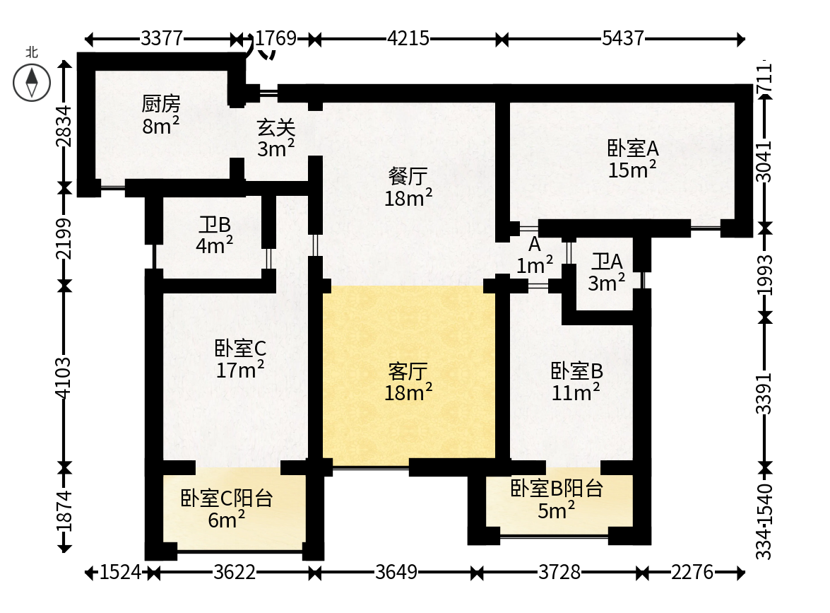 八方小区C区  3室2厅2卫   310.00万户型图