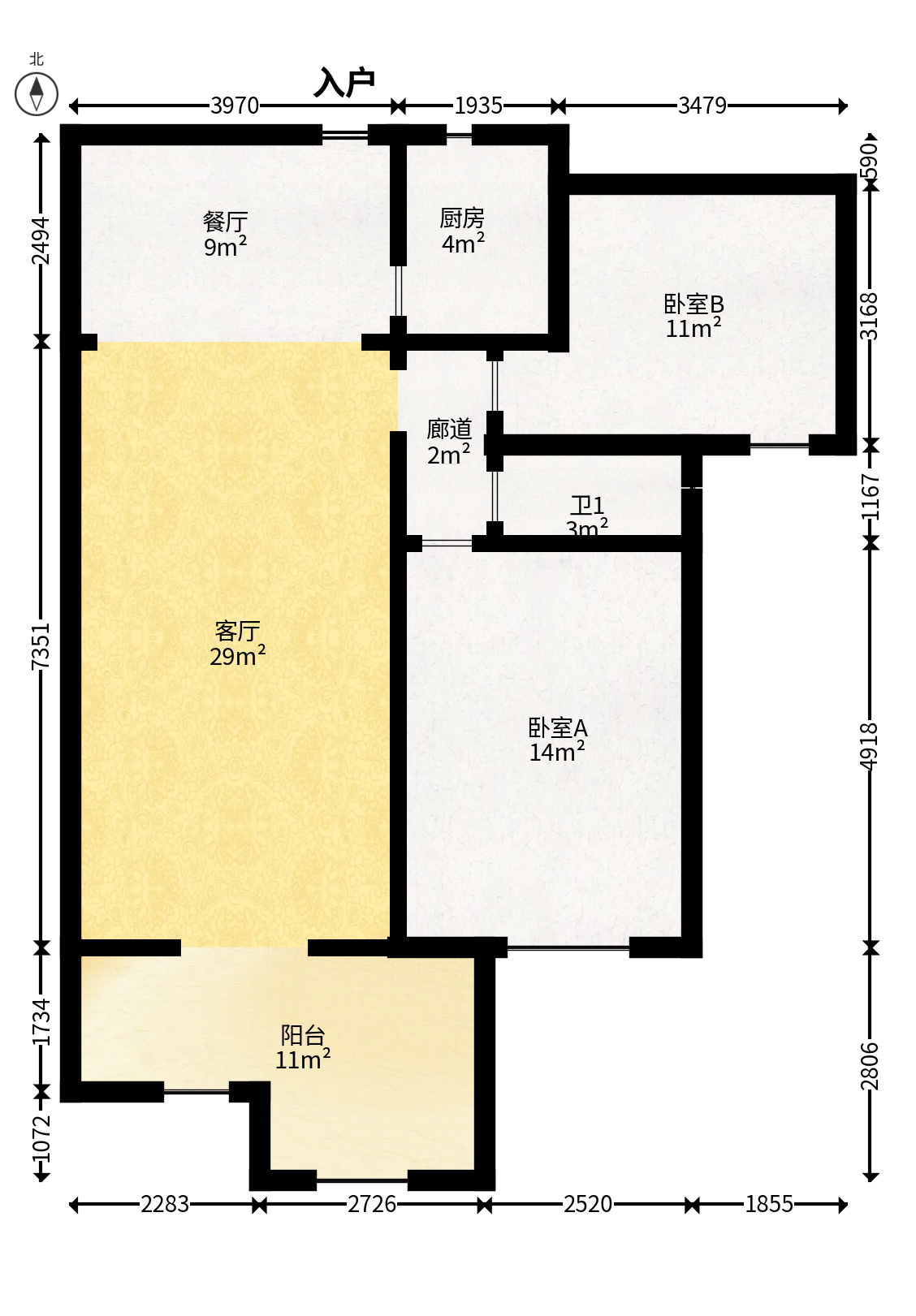江山帝景哈佛  3室2厅1卫   106.00万户型图