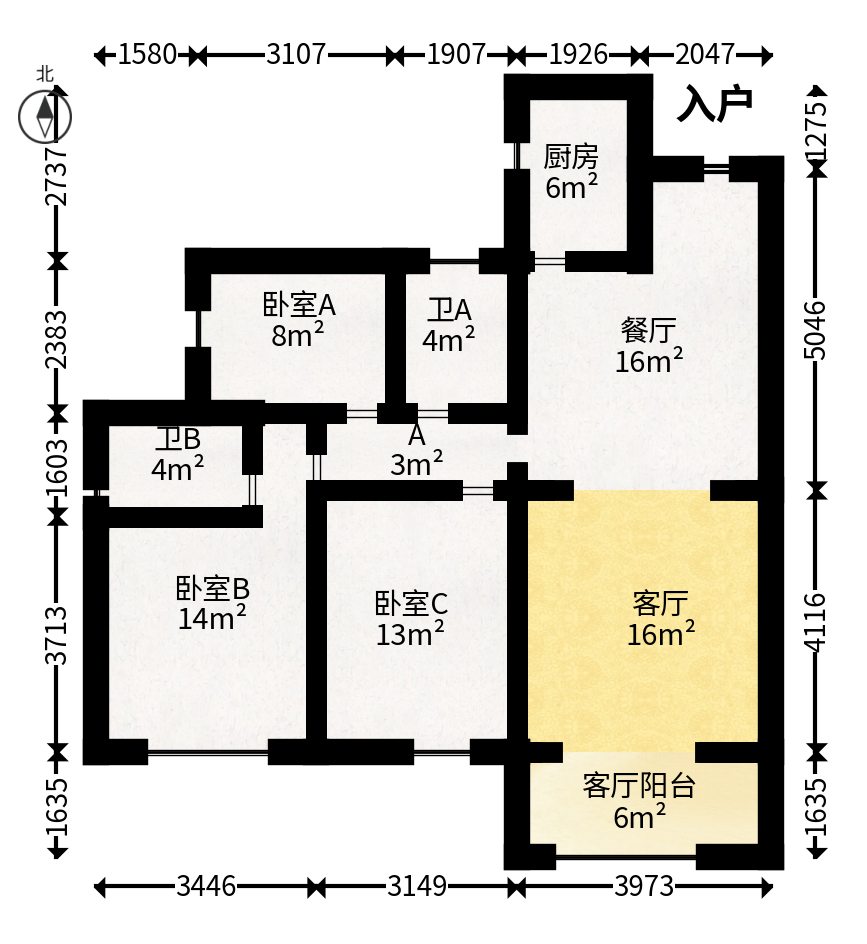 卓越中寰  3室2厅2卫   190.00万户型图