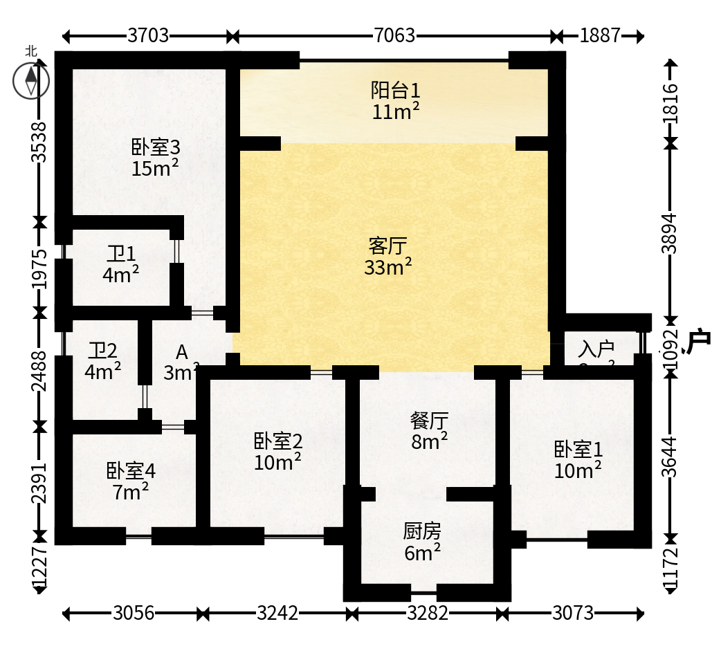 阳光城尚东湾嘉林苑  4室2厅2卫   158.00万户型图