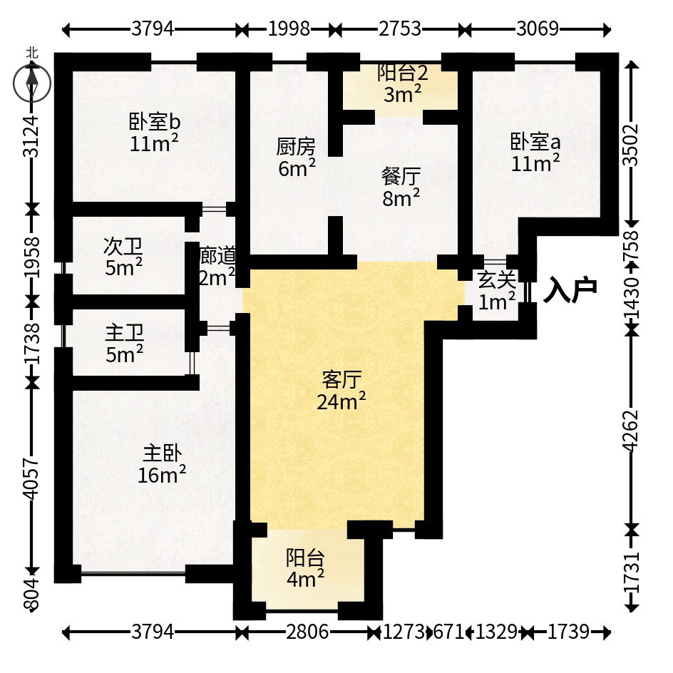 旭辉御府  3室2厅2卫   115.00万户型图