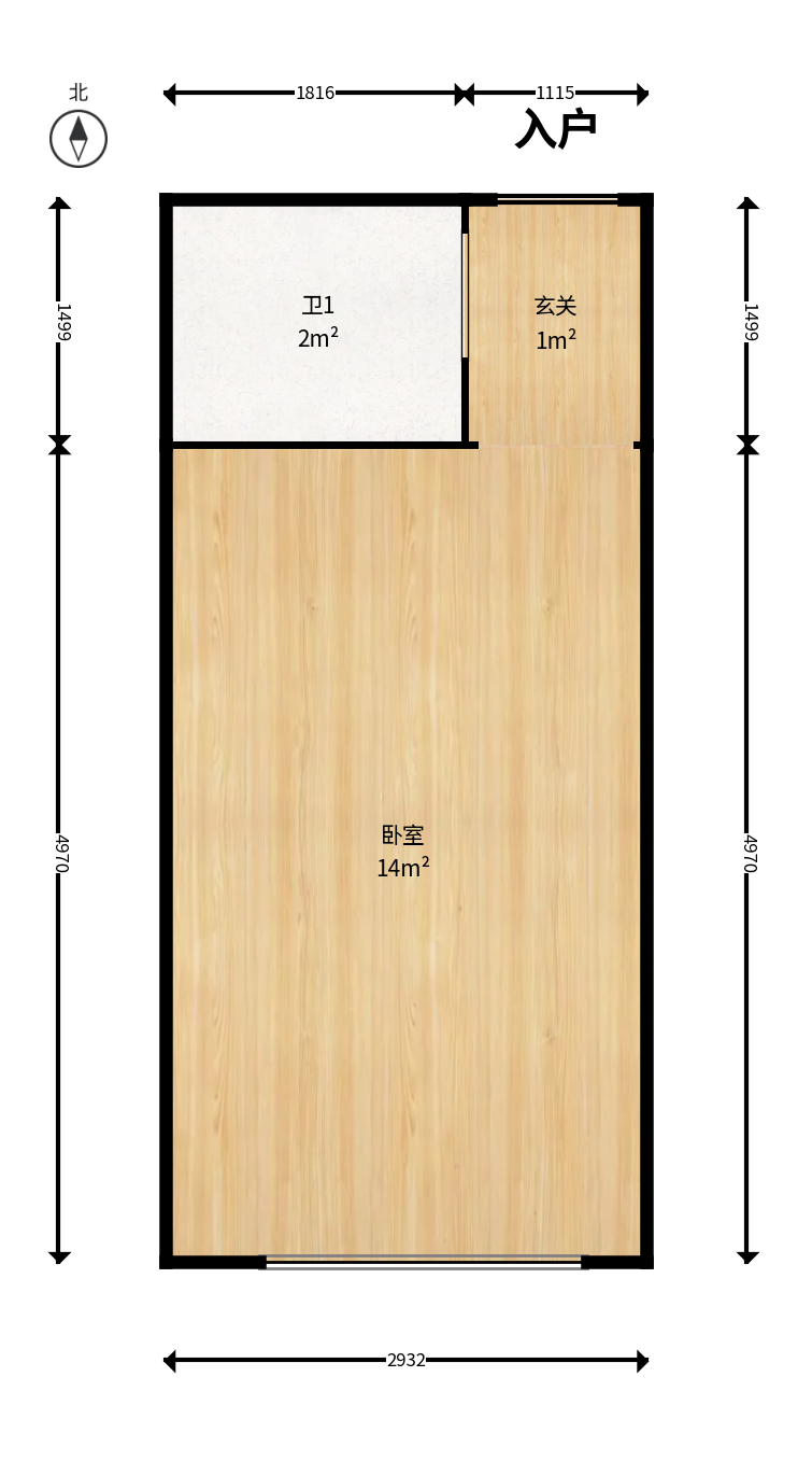 洋湖时代  1室1厅1卫   20.00万户型图
