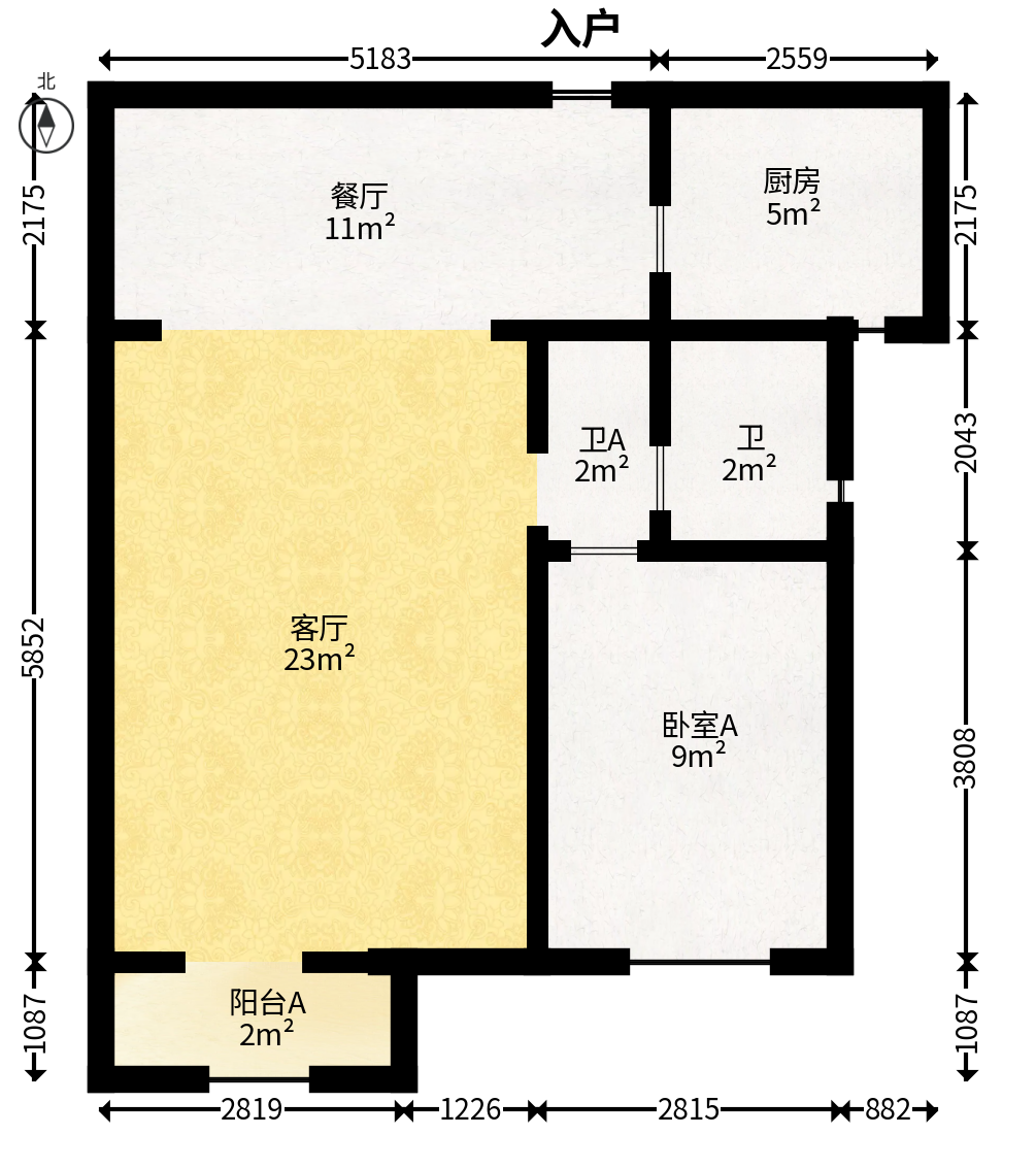 保利城（中航城国际社区、郡原美村）  3室2厅2卫   90.00万户型图