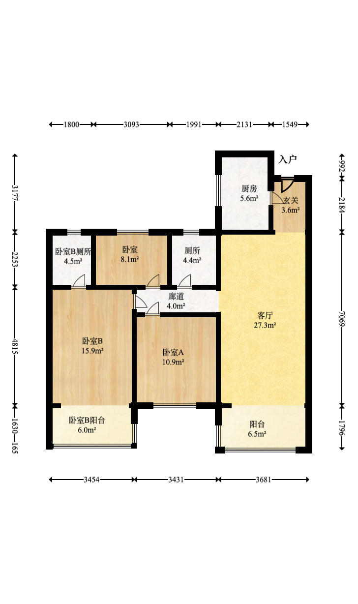 保利天汇  3室2厅2卫   178.00万户型图