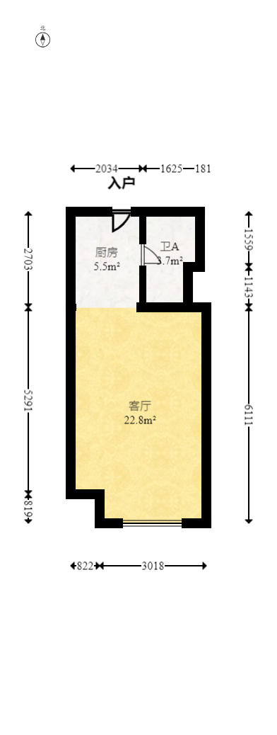 中海珑悦府  1室1厅1卫   26.30万户型图