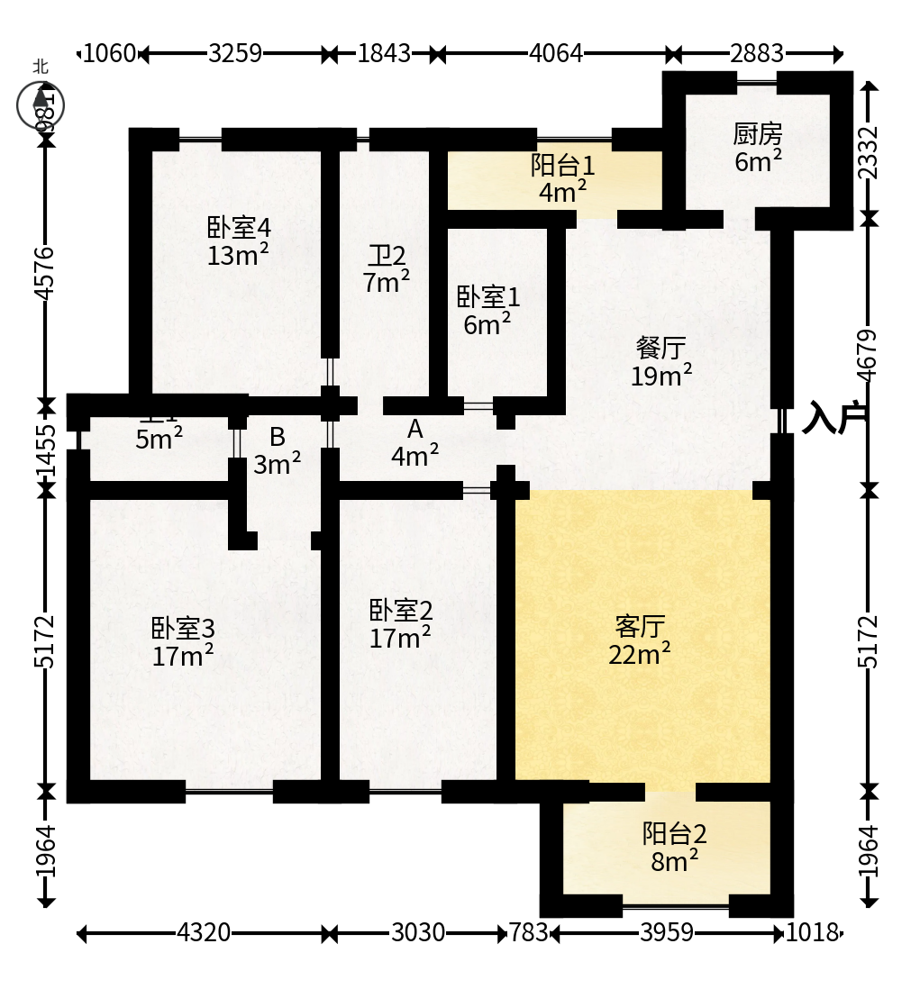 亚华香舍花都  4室2厅2卫   140.00万户型图