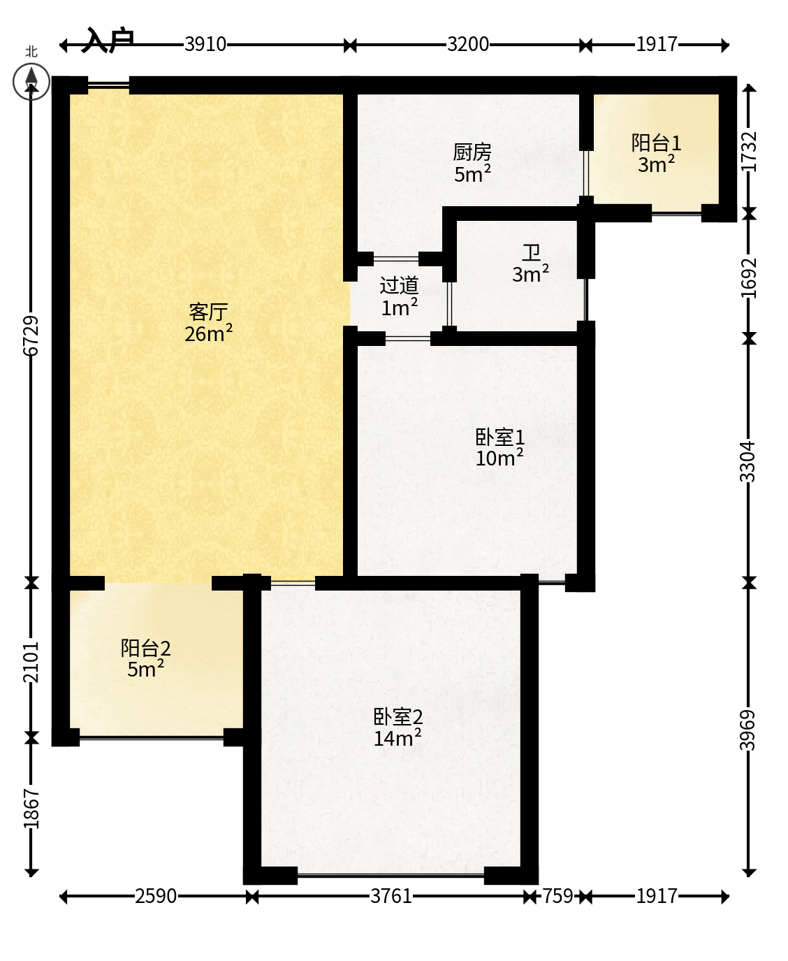高桥现代商贸城  2室1厅1卫   61.00万户型图