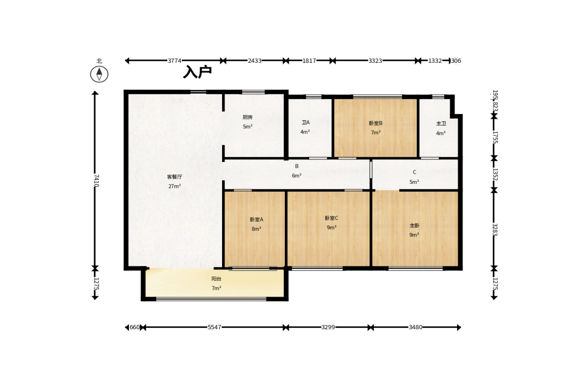 滨江府1913  4室2厅2卫   215.00万户型图