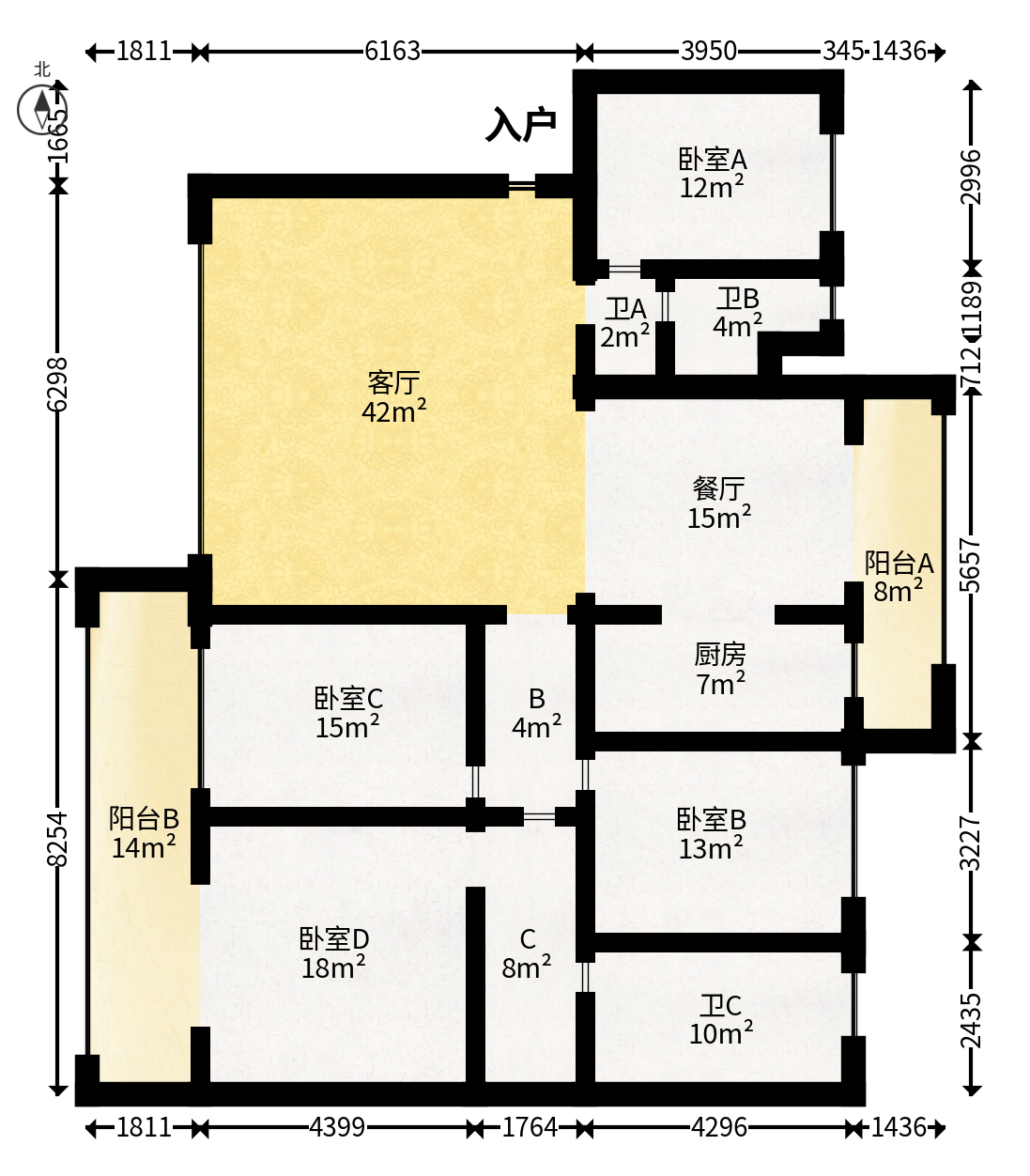 长房星城天地  4室2厅2卫   315.00万户型图