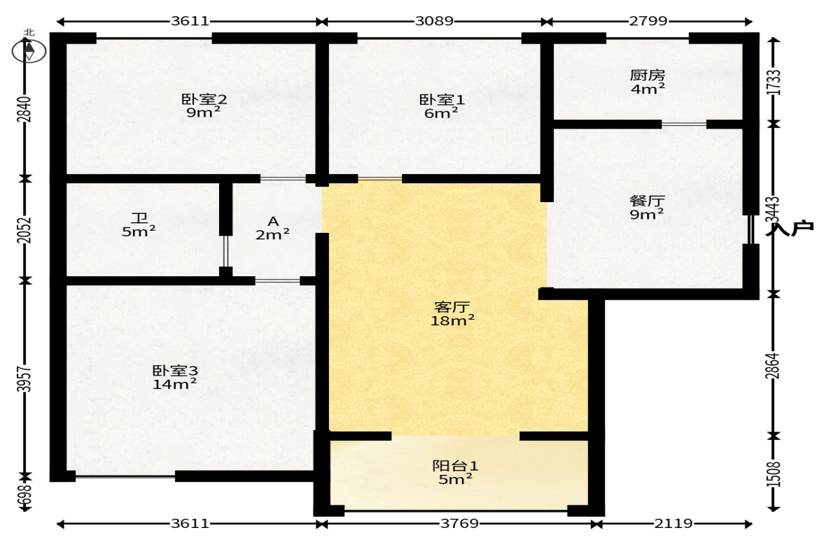 新城新世界一二三期  3室2厅1卫   95.00万户型图