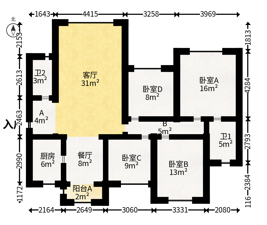 臻园  4室2厅2卫   170.00万户型图